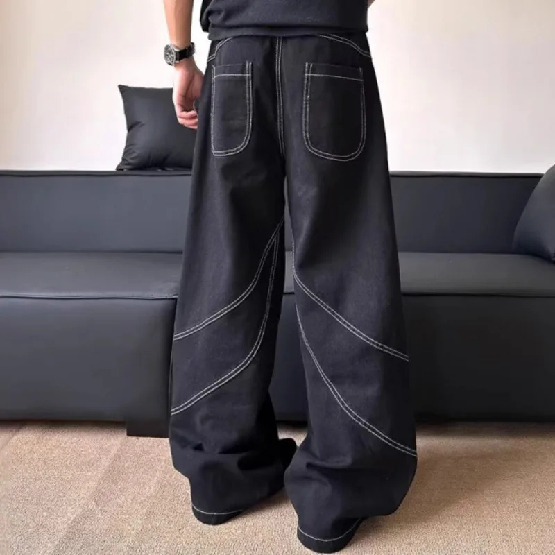 HKSH Primavera Estate Nuovi Uomini Marea Y2K Moda giovanile High Street Chic Jeans Fiamma Ricamo Lavato Pantaloni larghi a gamba larga Ins HK5246