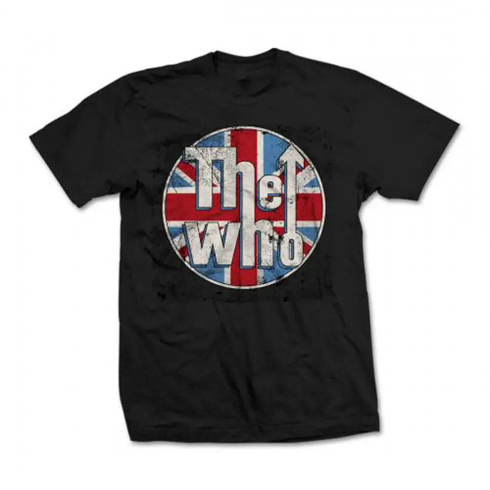 Men'S Who The Distressed Union Jack Logo T Shirt Small Black