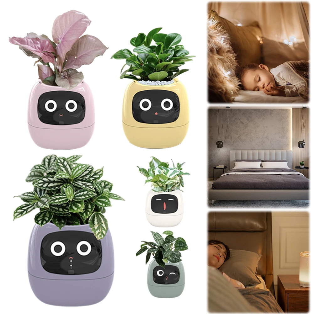 Smart Plant Pot Intelligent Planter USB Rechargeable Smart Flowerpots Multi-Function AI Flower Pot for Time Date Weather Display