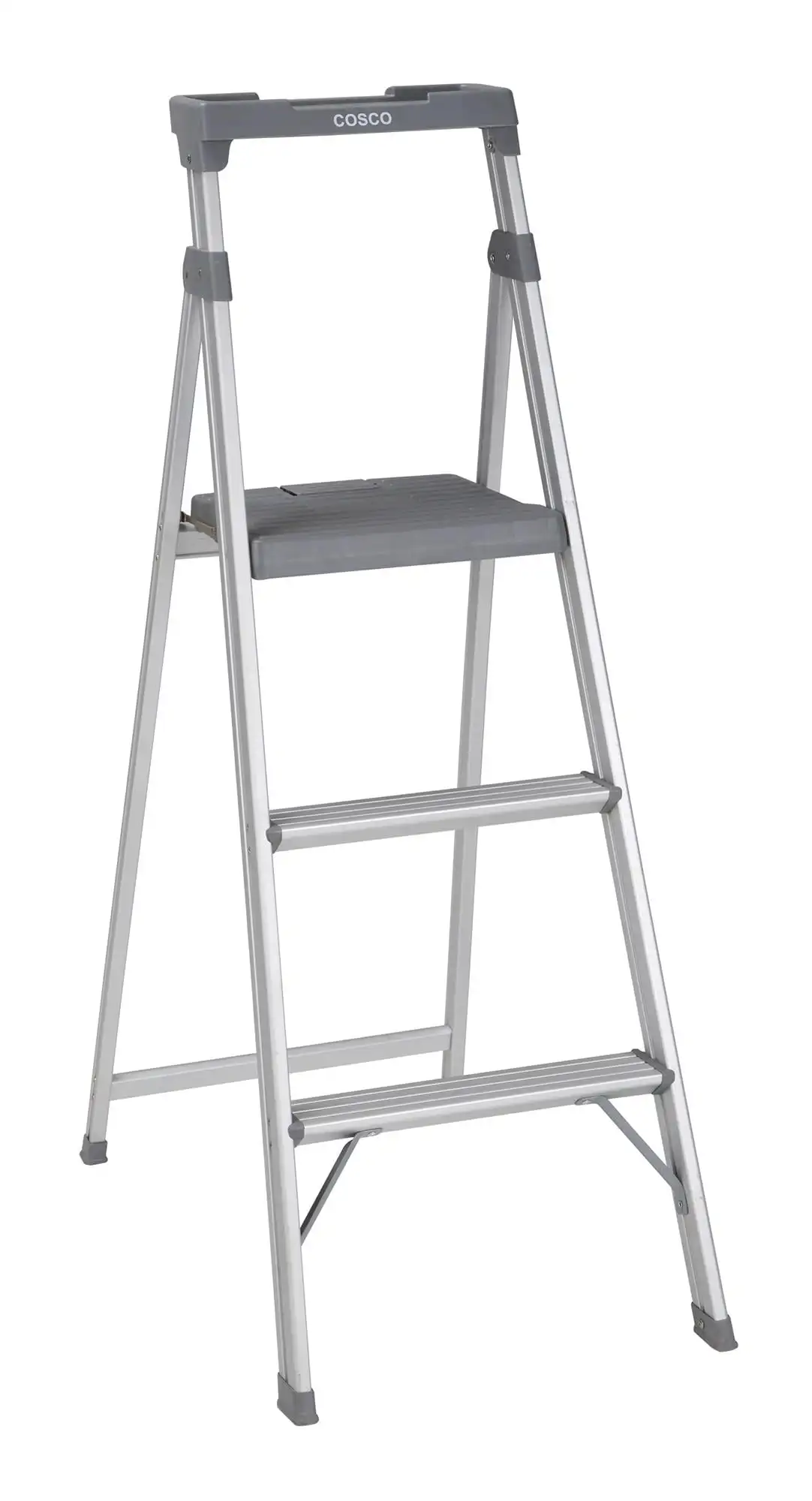 

3 Step Step Stool 9ft 3in Max Reach Aluminum and Gray 1 Pack Lightweight Aircraft Grade Aluminum Frames