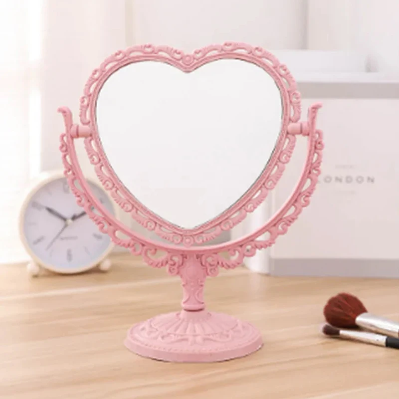 Miroir cosmétique en forme de cœur de style coréen, base transparente en acrylique, miroir de maquillage, double face, maison, chambre à coucher, bureau