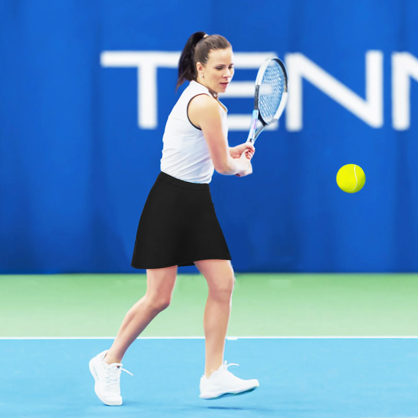 

Black Tennis Skirt Women Gym Party Polyester Skorts For Women Dressy Casual Side Pocket Skorts Casual Summer