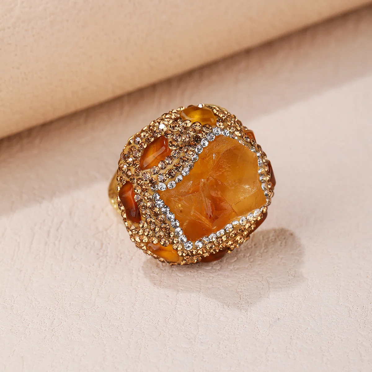 

YEEVAA Vintage Punk Style Citrine Ring Healing Crystal Stone Adjustable Open Wide Gemstone Jewelry Gift