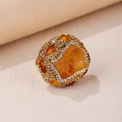 YEEVAA Vintage Punk Style Citrine Ring Healing Crystal Stone Adjustable Open Wide Gemstone Jewelry Gift