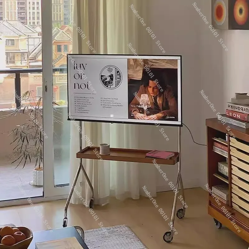 Nordic Style Mobile TV Stand Vintage Floor TV Cart Universal Rolling Television Bracket for Meeting Room Office Home Living Room