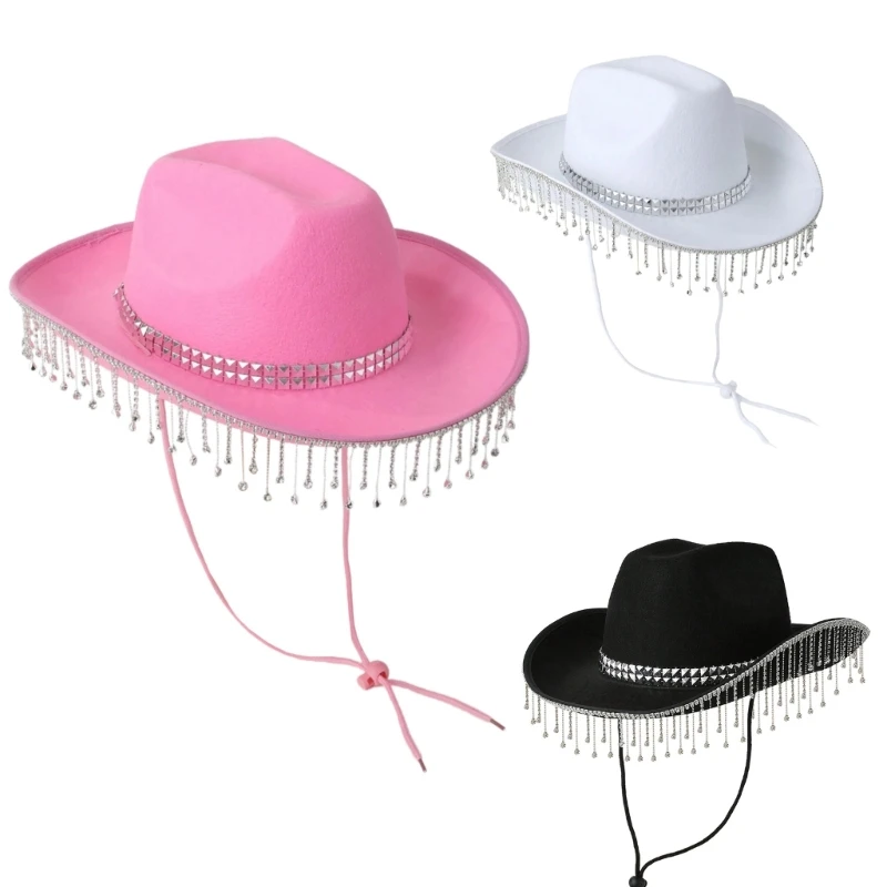 

Bride Cowboy Hats Crystal Panama Hat for Male Female Dancing Comedian Actor Dropship