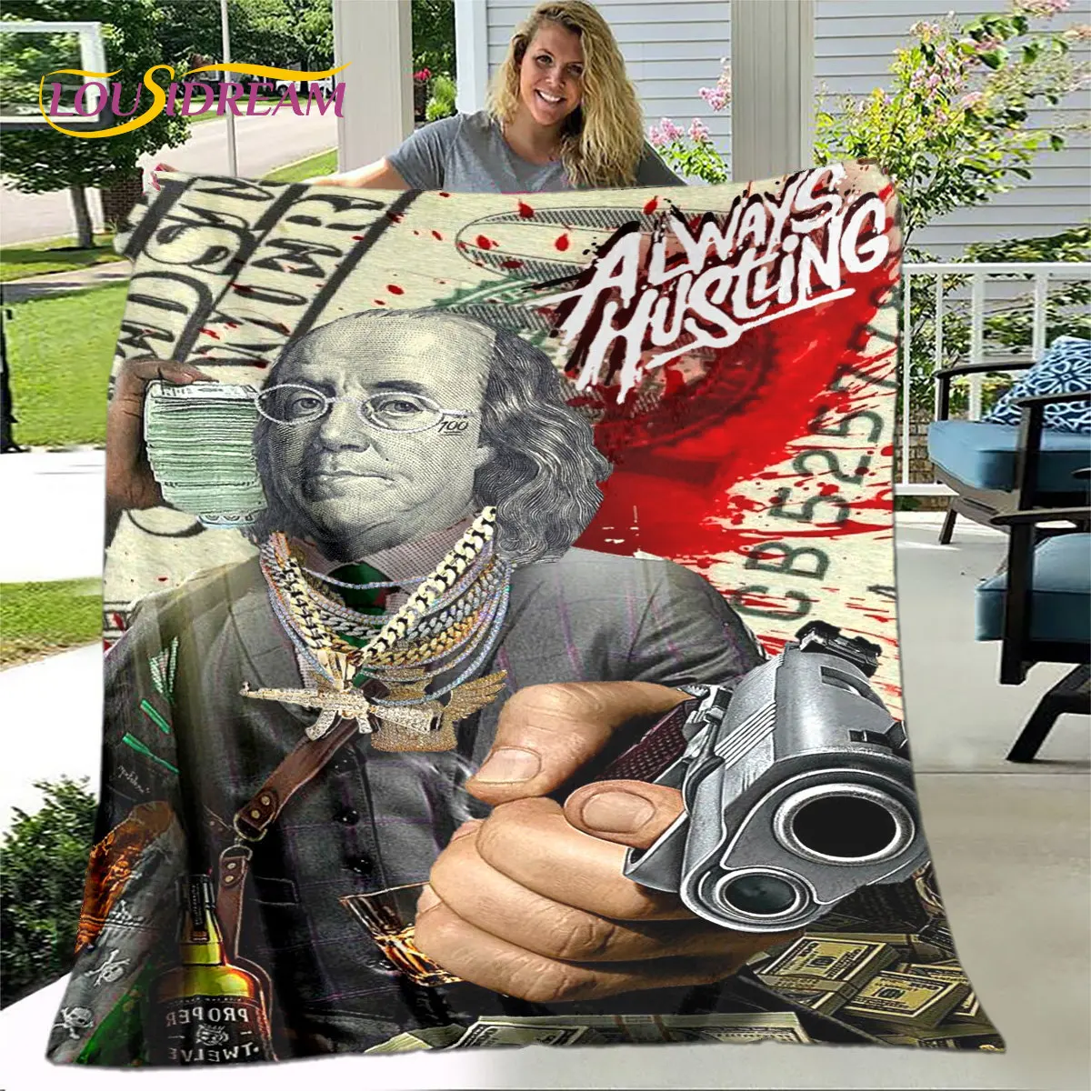 3D Đồng Đô La Tiền Hoa Văn Chăn, Dép Nỉ Chăn Ném Chăn, trẻ Em Chăn Ủ Ấm Cho Nhà Phòng Khách Phòng Ngủ Giường Sofa Dã Ngoại