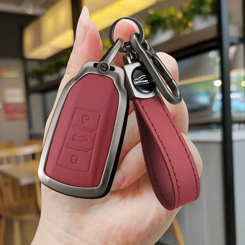 

3 Buttons Zinc Alloy Leather Car Key Case Cover For Dongfeng Scenery 580 Fengshen AX7 Yixuan Max Protector Shell Bag Accessories