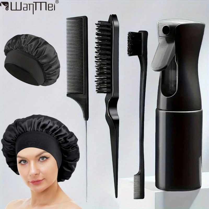 

WANMEI 5PCS Water Sprayer Hair Brush Set Sharp-tail Comb 3-row Hair Comb Steel Needle Mouse Tail Comb Eyebrow Brush Styling Tool