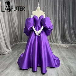 Grape Satin Evening Dresses off Shoulder Sweetheart neck A line Prom Gown Puffy Capes Celebrity Dress New Design 2024