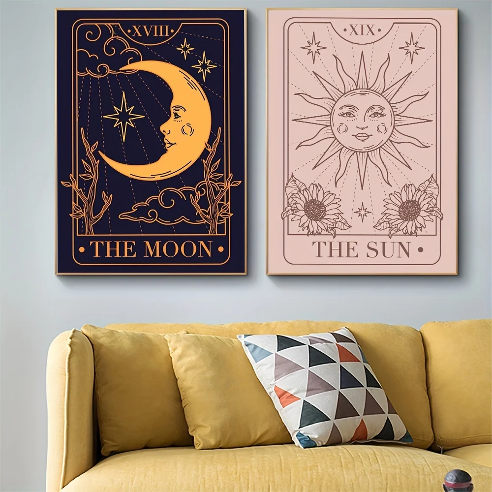 Póster de lienzo, arte Retro, póster de pintura de Tarot de sol y luna, regalo Ideal para dormitorio, sala de estar, pasillo, decoración de habitación sin marco