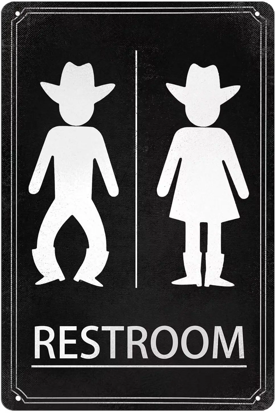 Funny Cowboy Cowgirl Bathroom Metal Tin Sign Rustic Western Themed Signs Farmhouse Metal Wall Decor Vintage Restroom Novelty Gif