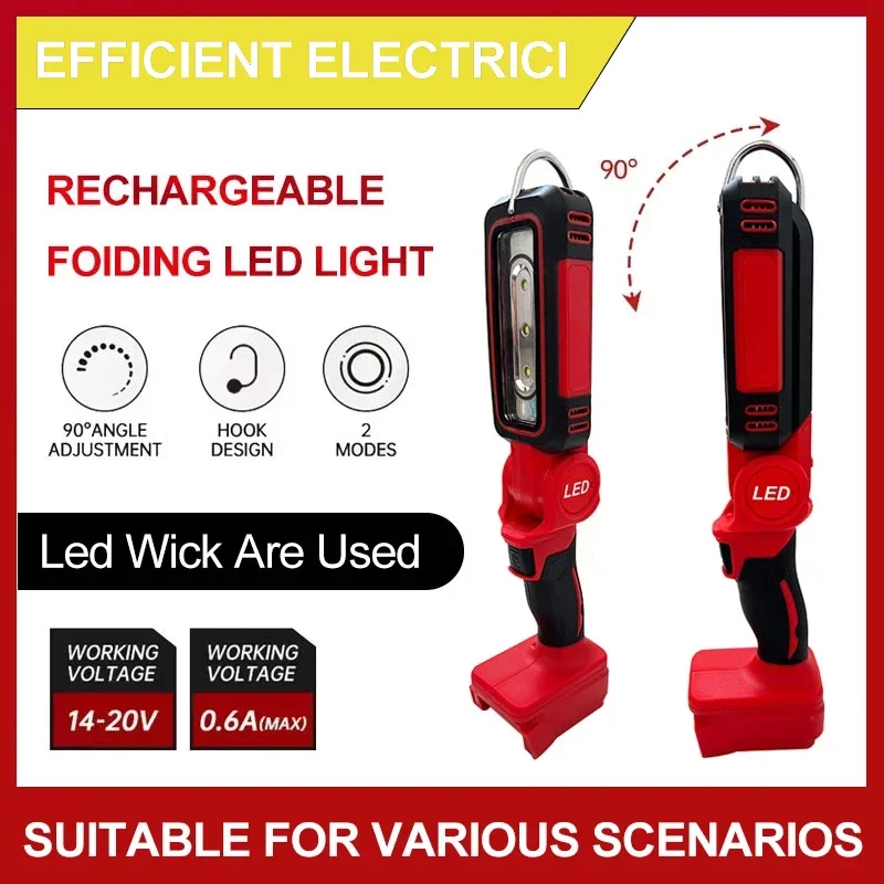 ไฟฉาย LED สำหรับงานหนัก Milwaukee สว่างพิเศษ 90 องศา แบบหนีบ ใช้แบตเตอรี่ลิเธียม 20V M18 ไฟส่องสว่างแบบกระจายแสง สำหรับใช้งานกลางแจ้ง ตั้งแคมป์