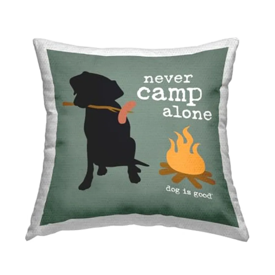 

Подушка для улицы с принтом "Never Camp Alone Design by Dog is Good", 18 x 7 x 18, зеленая