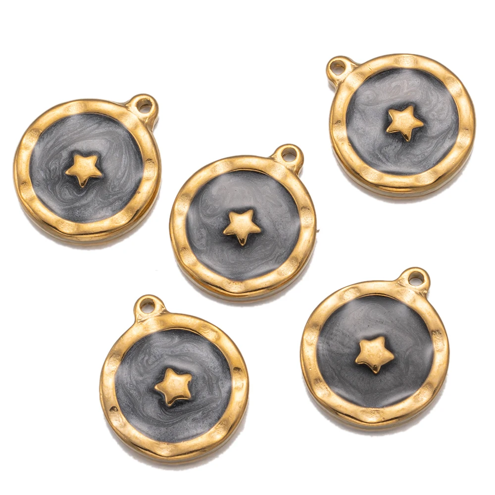 5Pcs Stainless Steel Gold Color Enamel Moon Stars Charms Pendants For DIY Earrings Necklace Jewelry Making Supplies Wholesale