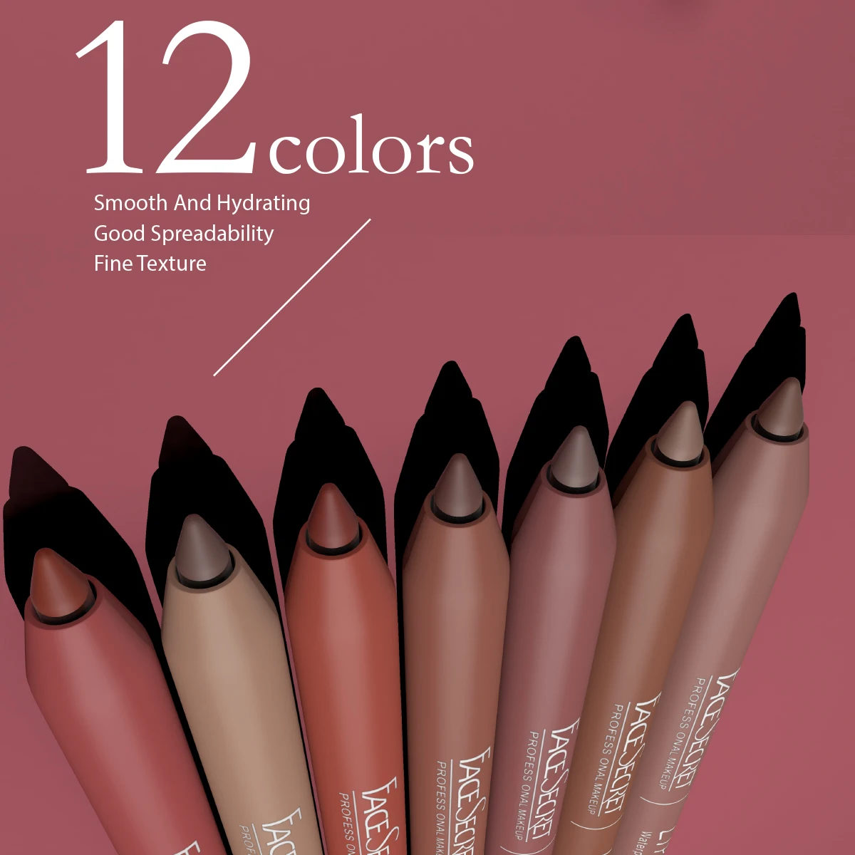 Matita per labbra impermeabile a 12 colori, fodera precisa in velluto a lunga durata e senza peso con texture super morbida e sfumabile, morbida opaca