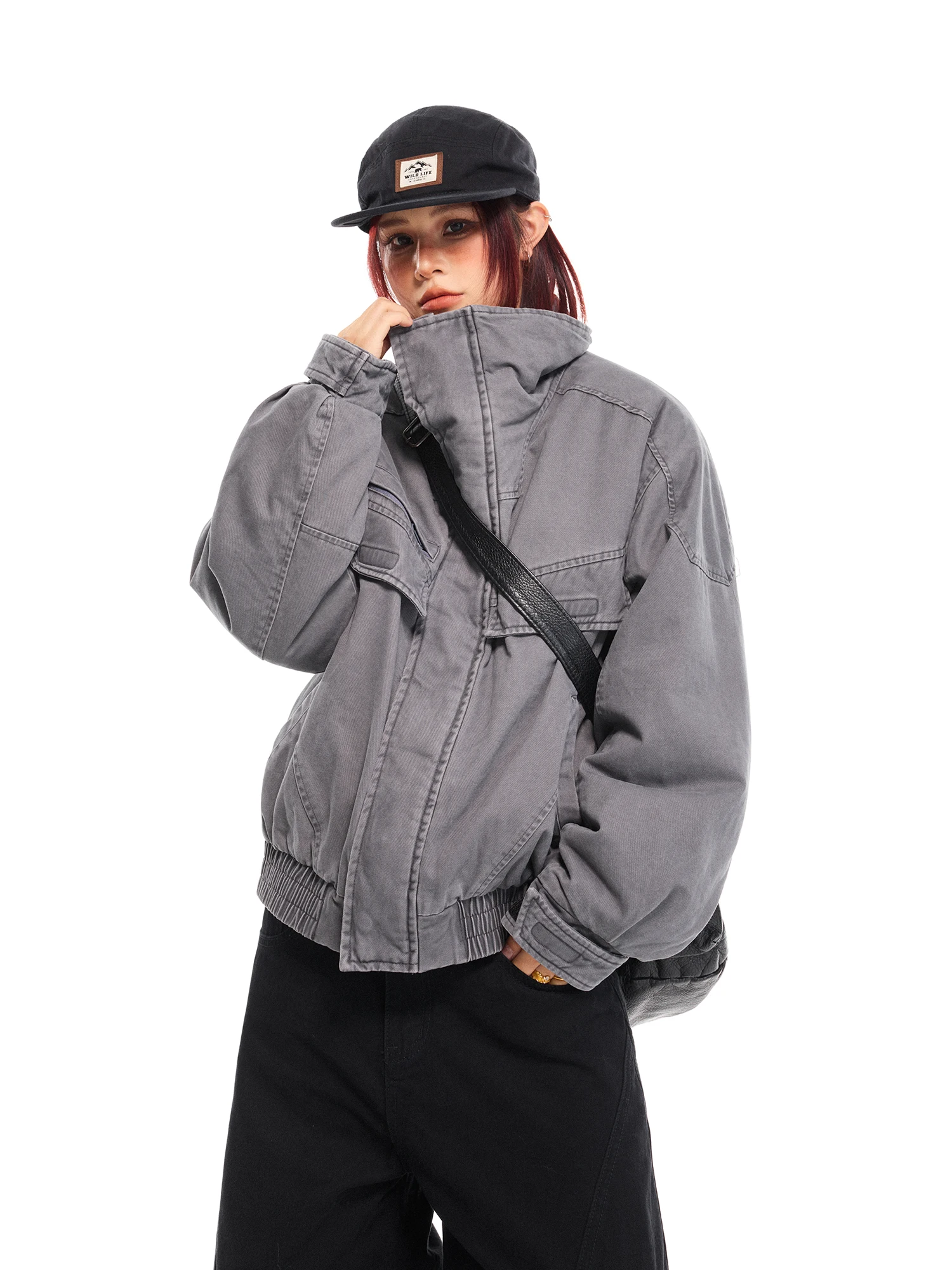 

Damon Island American Waed Vintage Rabbit Fur Lined Mountain Eagle Jaet Cotton Bomber Trendy Streetwear Thiened Long Sl...