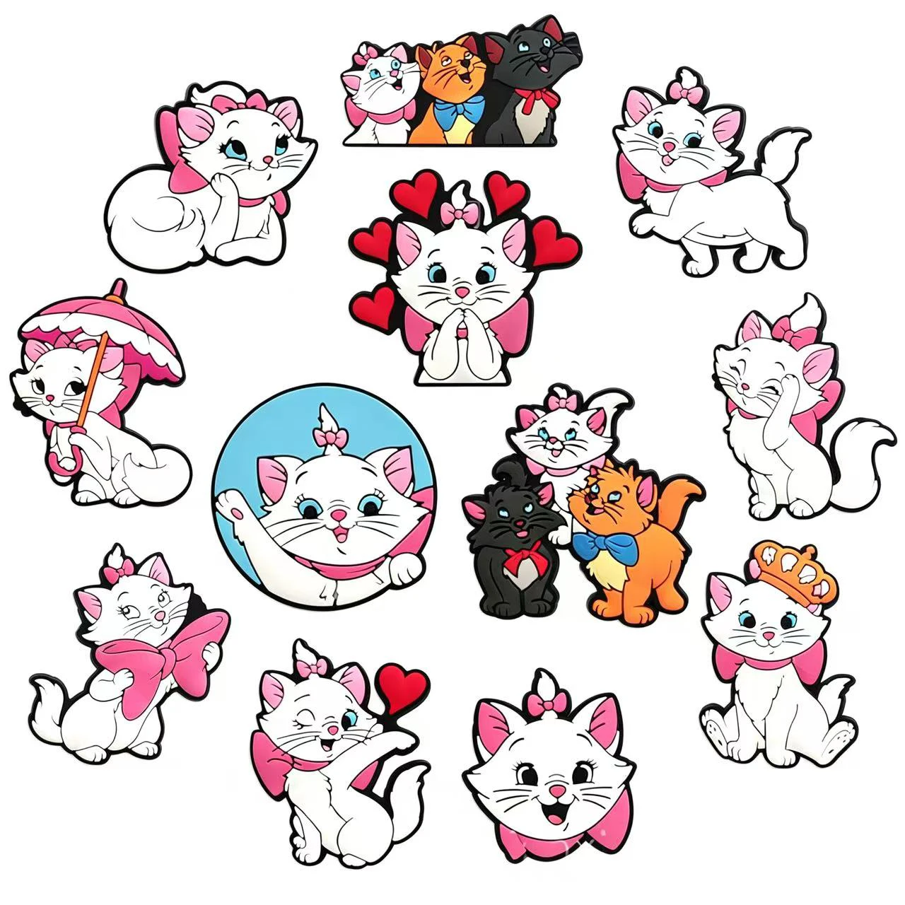 1-12pcs Cute Cat Cartoon Shoe Charms For Slides Sandals, PVC Shoe Decoration Accessories For Christmas Birthday Gift Party Favor