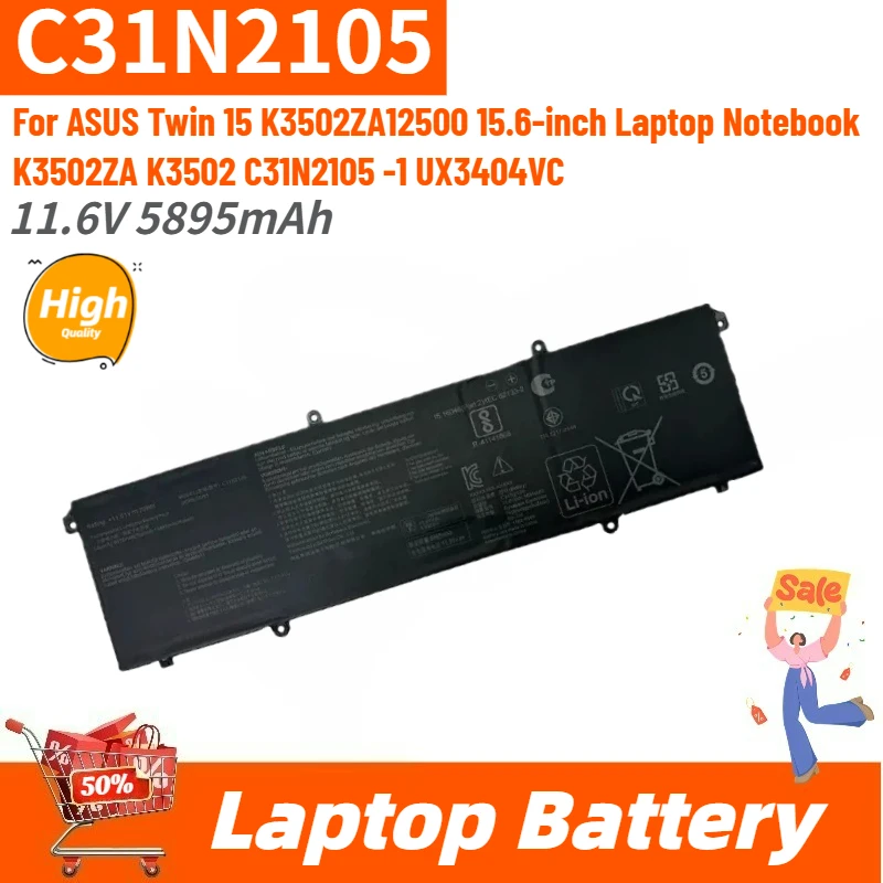 

High Quality C31N2105 Laptop Battery 11.6V 5895mAh For ASUS Twin 15 K3502ZA12500 C31N2105 -1 K3502ZA K3502 UX3404VC Brand New