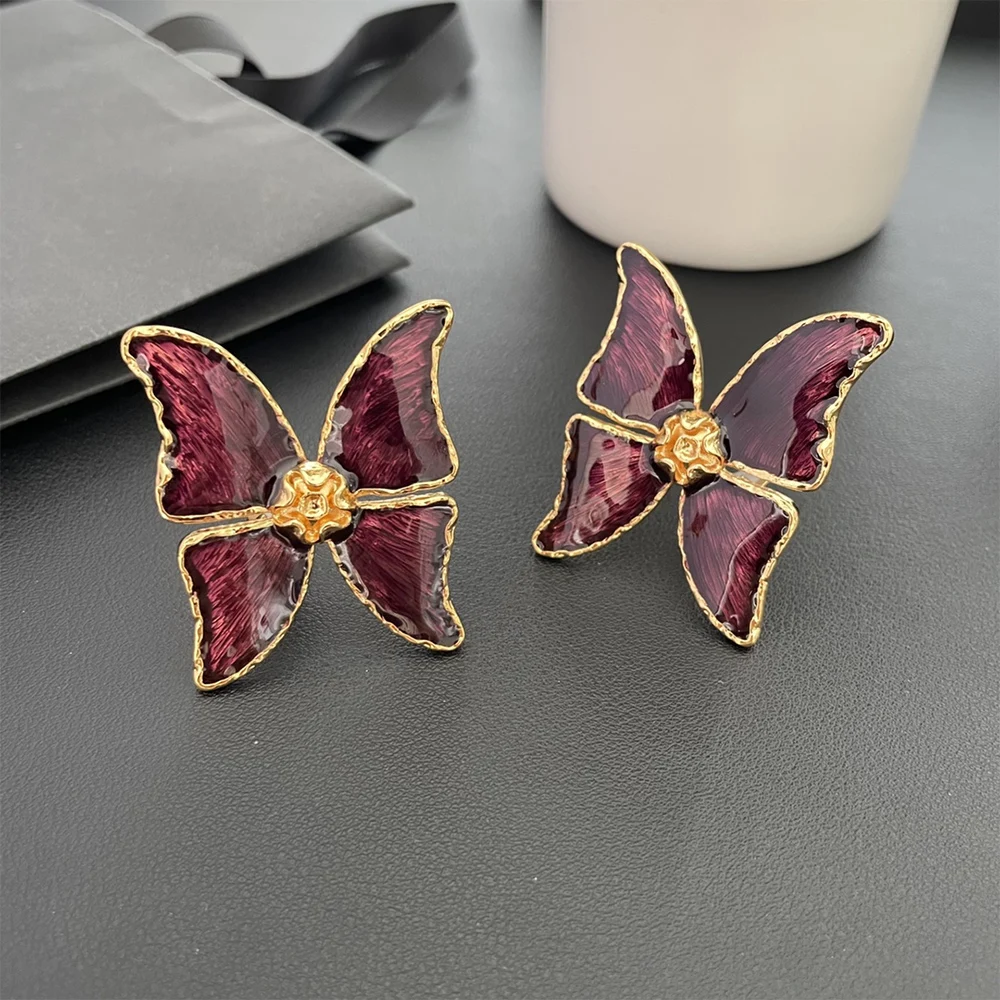 

Báthory Elizabeth 2024 Fashion French Designer Red Butterfly Ear Clip Earrings Vintage Luxury Jewelry Hight Quality Party Gift