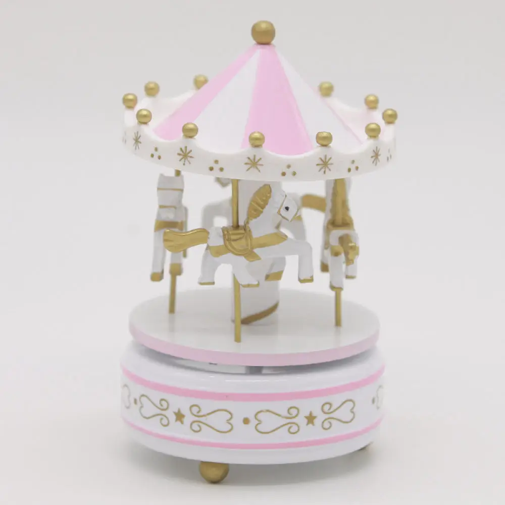 Classic Carousel Music Box Rotating Musical Ornament Birthday Cake Decoration European Wood Craft Home Decor Creative Xmas Gift