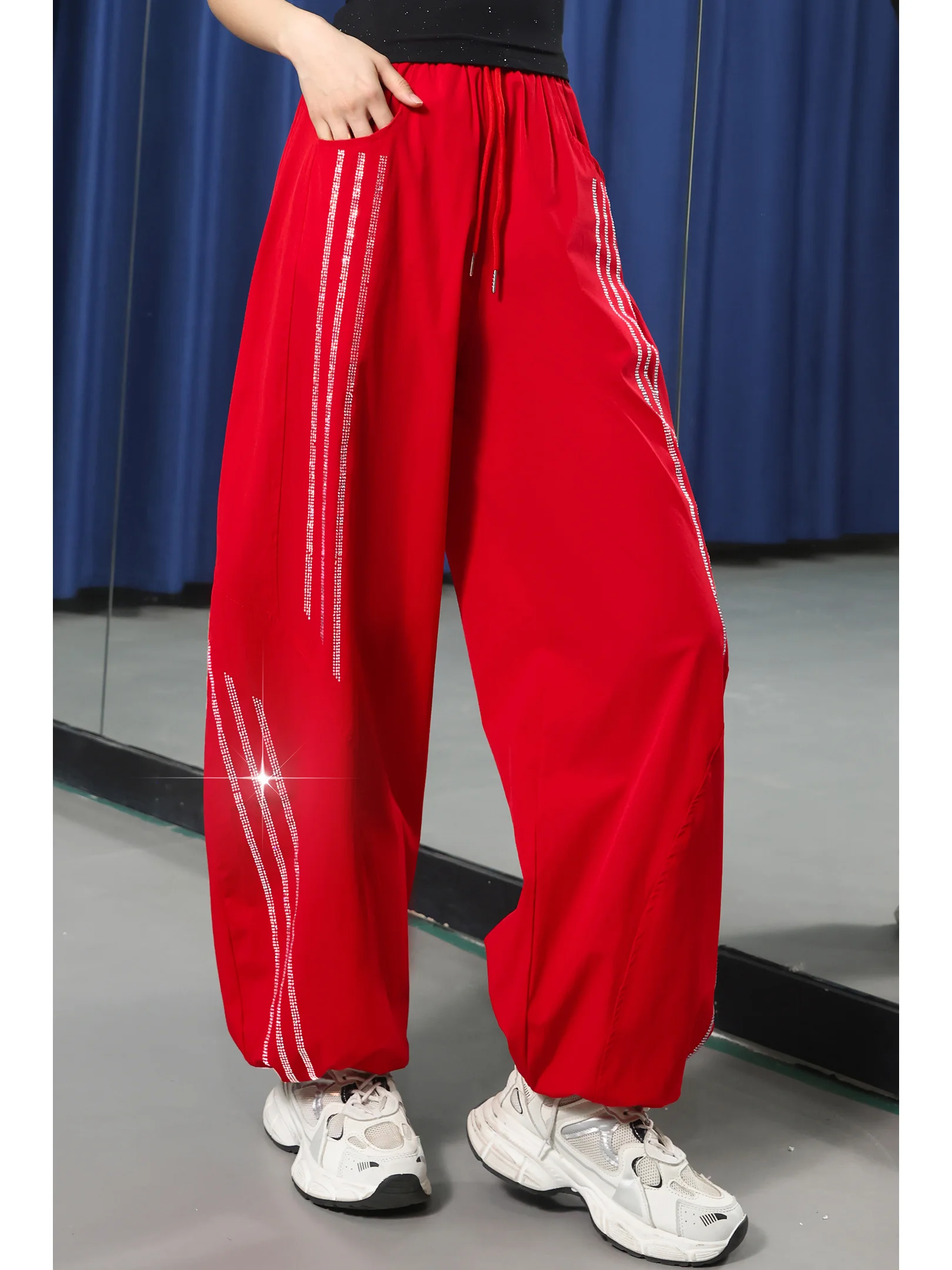 summer-new-style-quick-dry-thin-high-waist-glitter-square-dance-pants-women's-loose-fit-sporty-dance-wide-leg-trousers