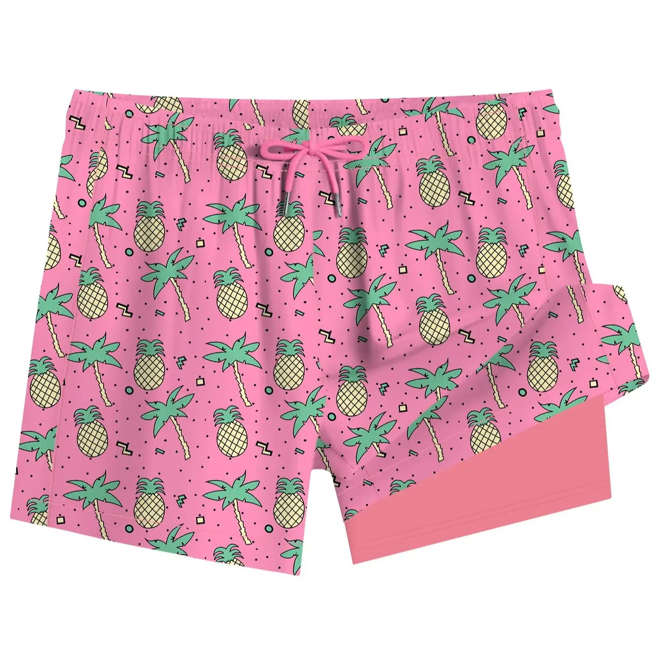 

Мужские 7-дюймовые плавки, быстросохнущие двухслойные шорты с карманом для телефона, неэластичные шорты для плавания с тропическим фруктовым принтом, пляжные шорты для плавания