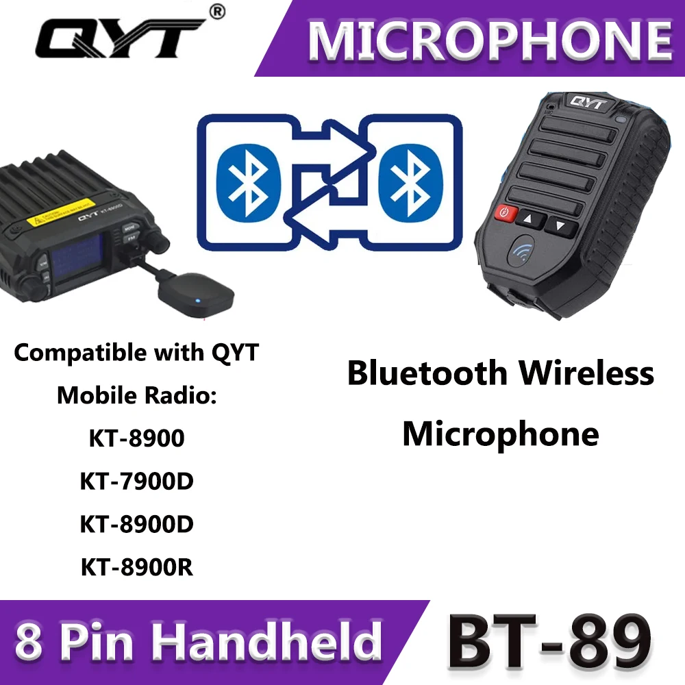 BT-89  QYT 8 Pin Wireless Bluetooth Microphone Speaker for KT7900D KT8900D KT-780Plus Car Mobile Radio PTT mic