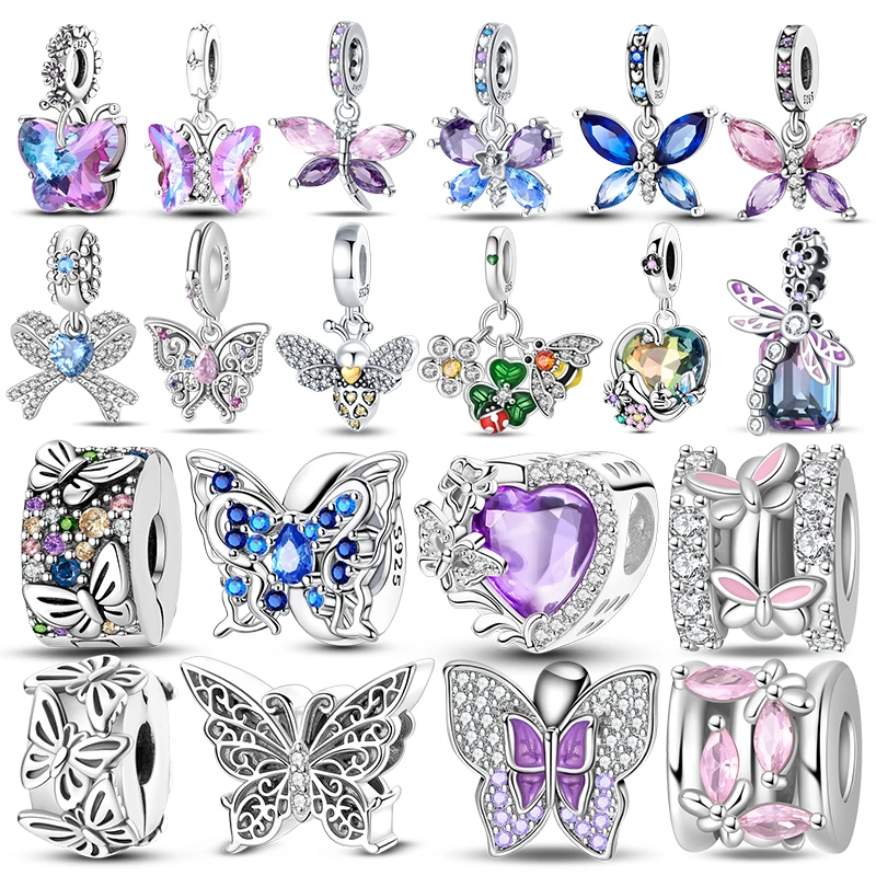 

Original 925 Sterling Silver Butterfly Heart Charms Bead Dragonfly Beer Pave Zircon Fit 3MM Bangle Bracelet Jewelry Gifts Making