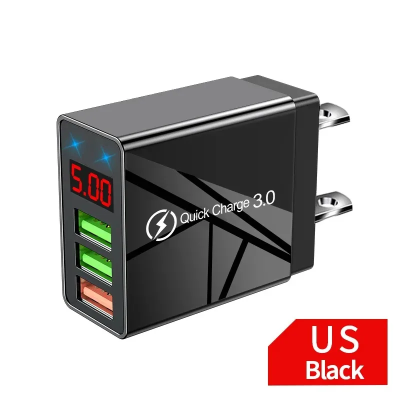 3-Port-USB-Ladegerät, schneller Schnelllade-Wandadapter mit LED-Digitalanzeige für Samsung S23 Xiaomi 14 Pro Huawei Mate 60 Redmi