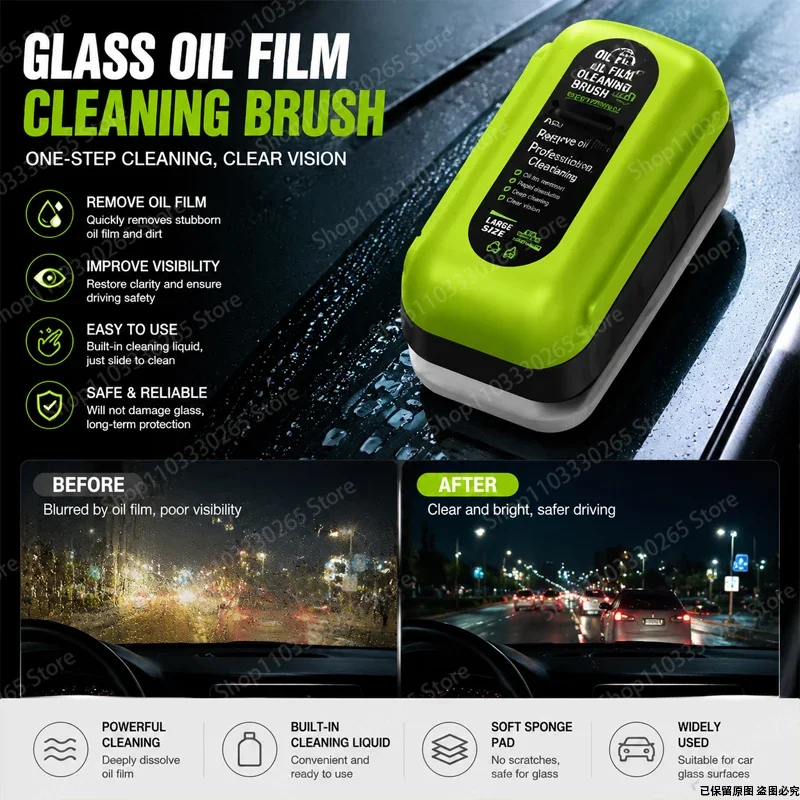 Escova de Limpeza de Película Oleosa para Vidros de Carro, Limpador de Para-brisa Líquido Integrado, Remove Manchas e Melhora a Visibilidade na Direção