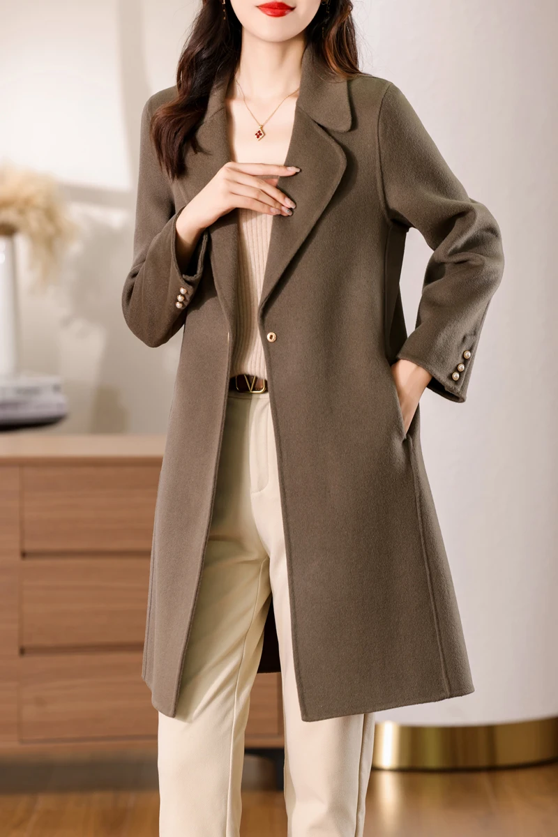 Autumn and Winter New 100% Pure Wool Double sided Intimate Medium to Long Fashionable Simple Coat [No Returns Supported]