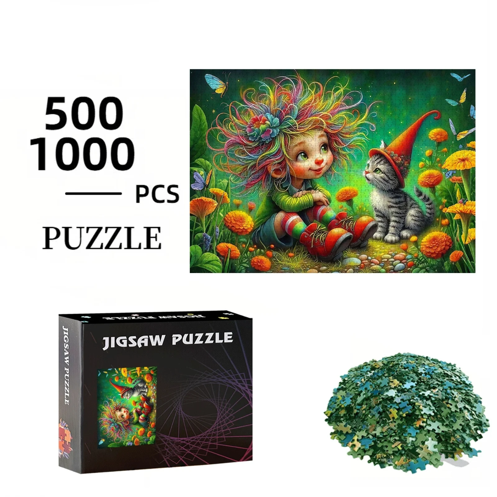 ตัวต่อจิ๊กซอว์เด็กผู้หญิงและลูกแมว 500/1000 ชิ้น เกมตัวต่อขนาดใหญ่ ของขวัญ เกมครอบครัว เกมตัวต่อเสริมสร้างปฏิสัมพันธ์ เกมตกแต่งบ้าน ฝึกสมอง