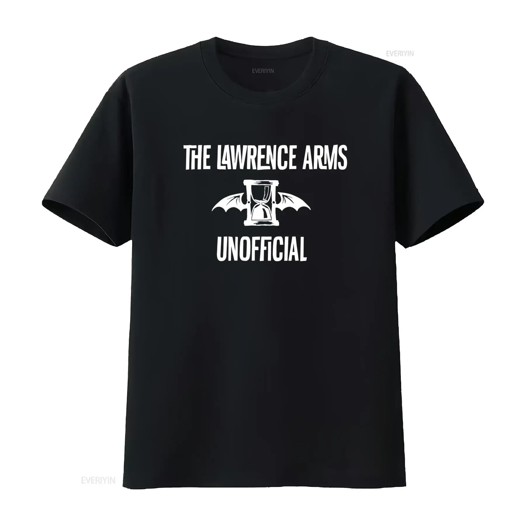 The Lawrence Arms Band Black Cotton T Shirt with Hourglass and Bat Wings Design PP1764 vintage Washed Top For Everyday Wear