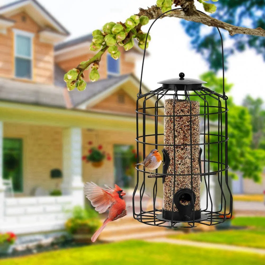 Bird Deterrent Feeder Rust-Proof Hanging Bird Feeder Cage for Garden Backyard Squirrel-Proof Wild Bird Feeder Green