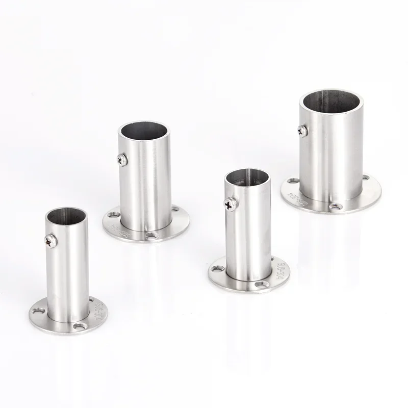 2Pcs 304 Stainless Steel 60mm 80mm High Tall Flange Holder Bracket Closet Rod Wall Floor 19mm 22mm 25mm 32mm Tube