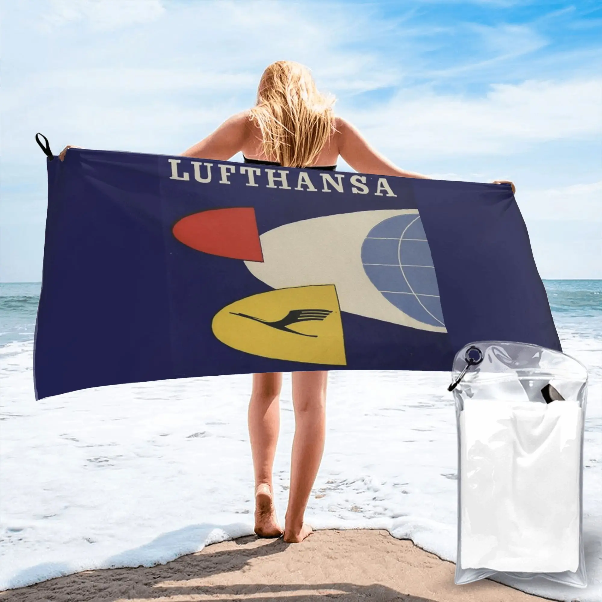 Deutsche Lufthansa Vintage Beach Towel Soft Microfiber Quick Dry Absorbent Quick Towels For Bath