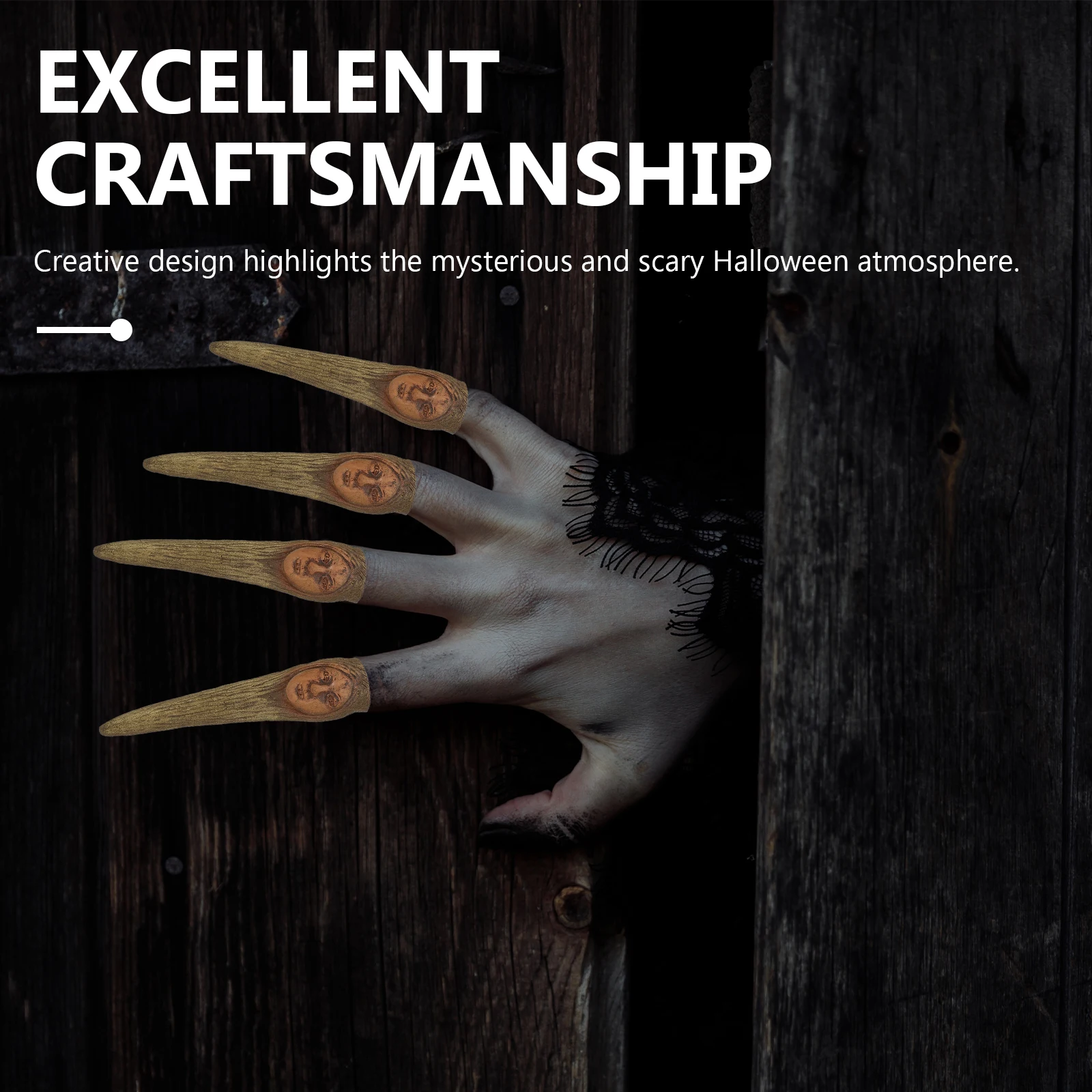 Set di 5 unghie finte con dita di strega in plastica per oggetti di scena per feste in costume di Halloween Accessori per cosplay di burattini Zombie H