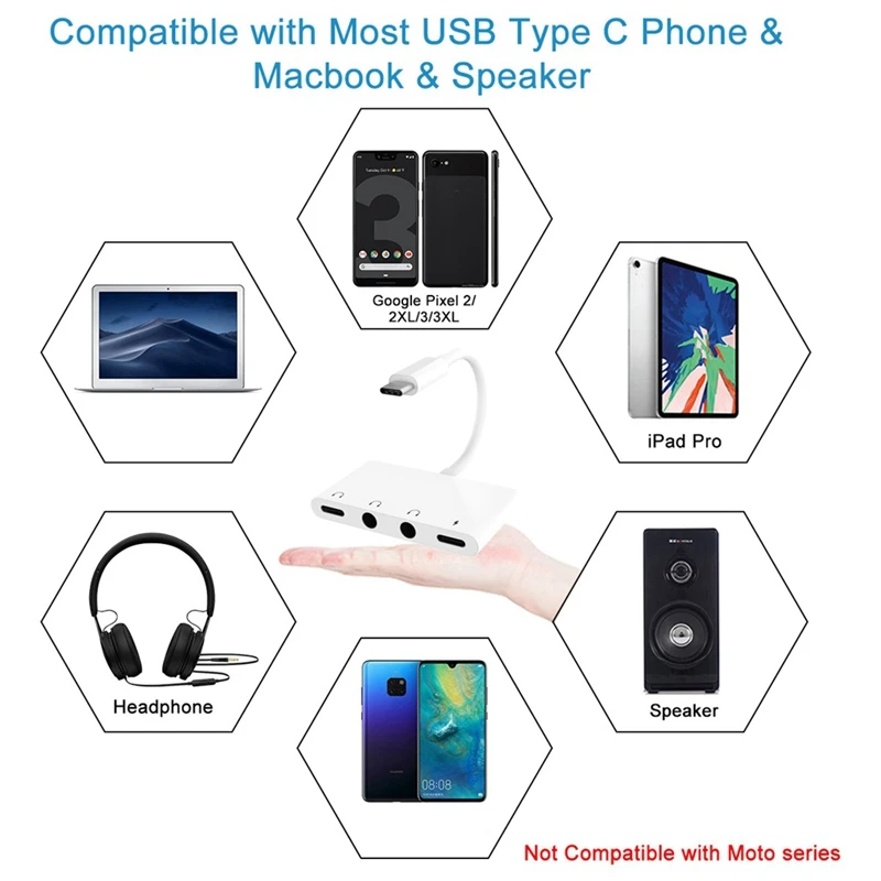 USB C To 3.5Mm Audio Adapter 4 In 1 USB C To Headphone Jack Adapter With 3.5Mm Audio Jack And 60W PD Fast Charging Port