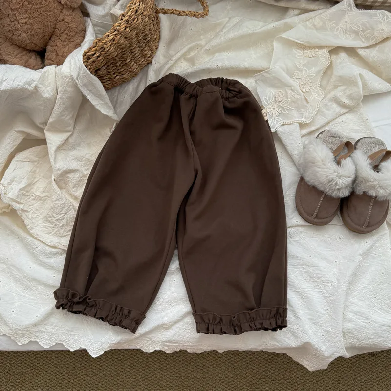 

Girls Pants 2025 Autumn Winter New Korean Version Thickened Casual Western-style Black Fungus Edge Wide Leg Pants