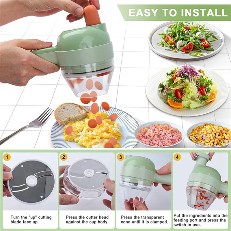 ABUS-5 In 1 Electric Vegetable Cutter Set Portable, Rechargeable, Chopper Machine For Pepper,Garlic& Meat