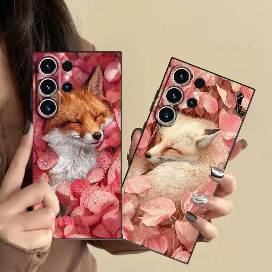 Fox Pink Leaves Phone Cover Case for Samsung Galaxy S26 Ultra S20 FE Note 20 10 S22 S25 Plus S21 S23 S24