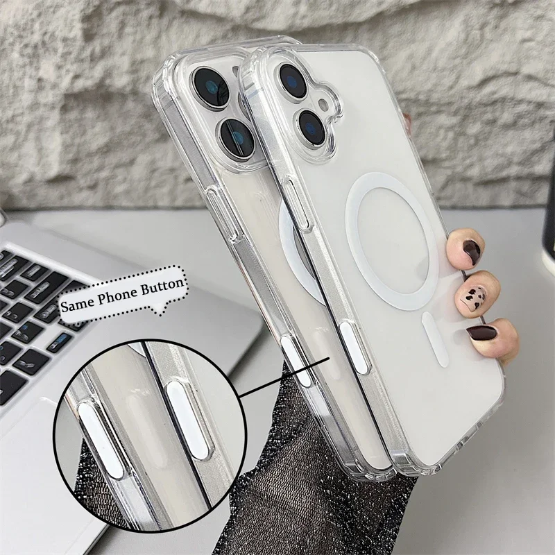 Magnetic Clear Case for iPhone 16 Pro Max 16 Pro Plus Transparent Case For Magsafe Wireless Charging Cover With Control Buttons