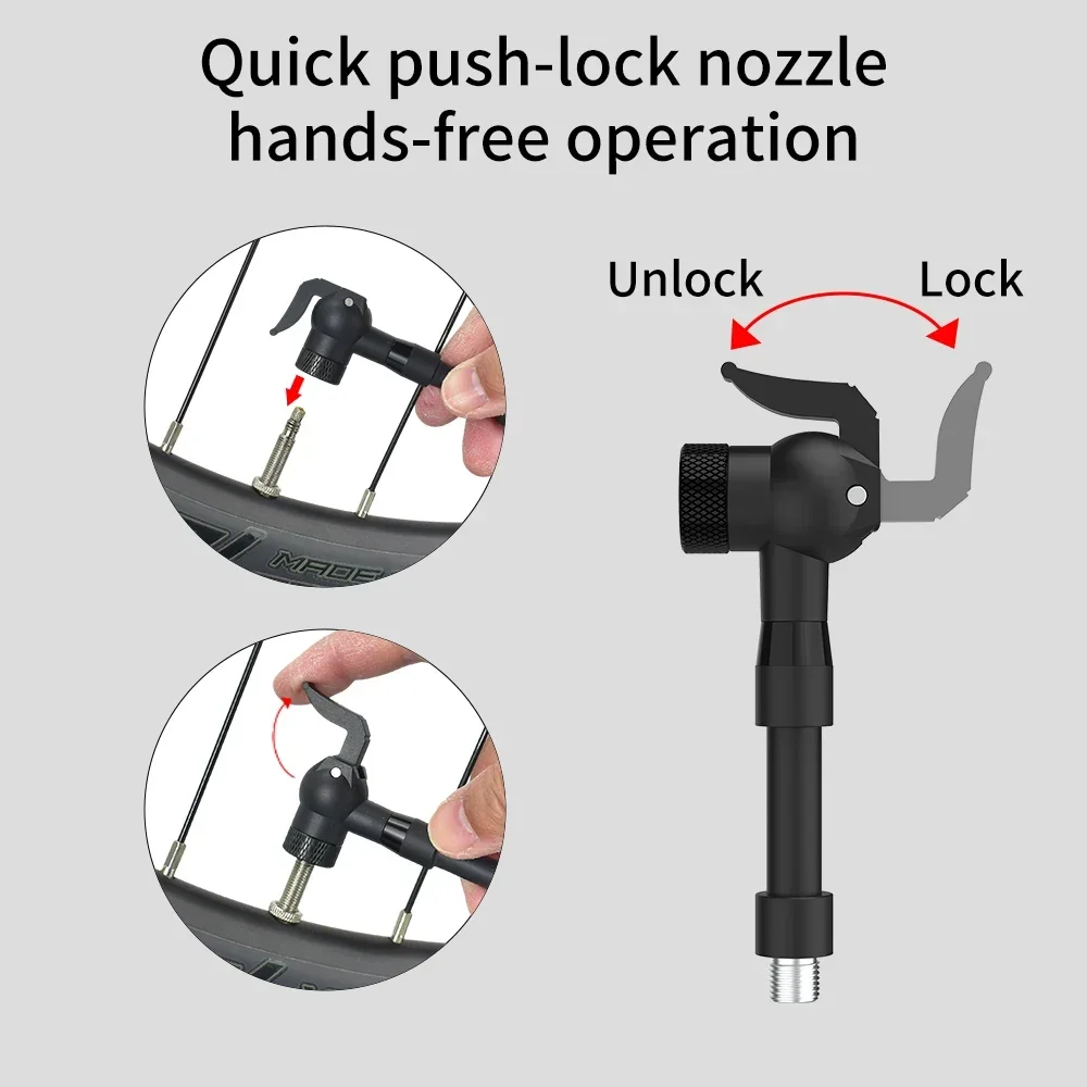 2Pcs 4-in-1 Air Inflator Hose Adapter Locking Air Chuck with Hose Fine Thread Standard Tire Valve forClik Schrader Presta Valve