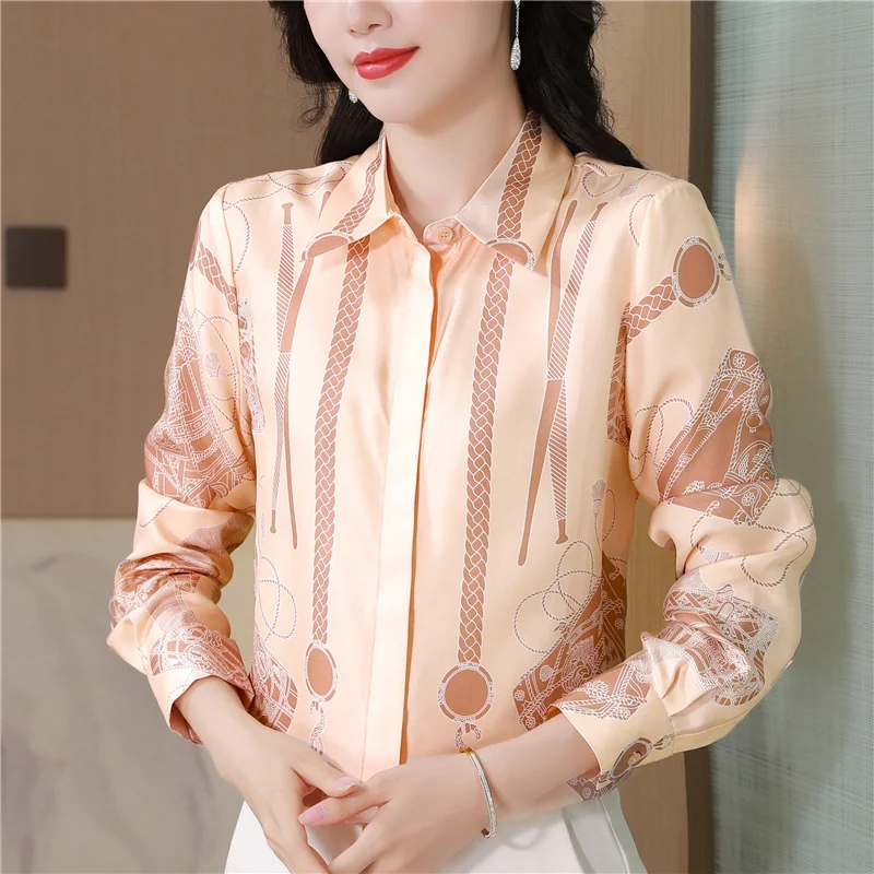 

Shirt WomenTop Spring And Autumn New Plus Size Printed Mulberry Silk Lon