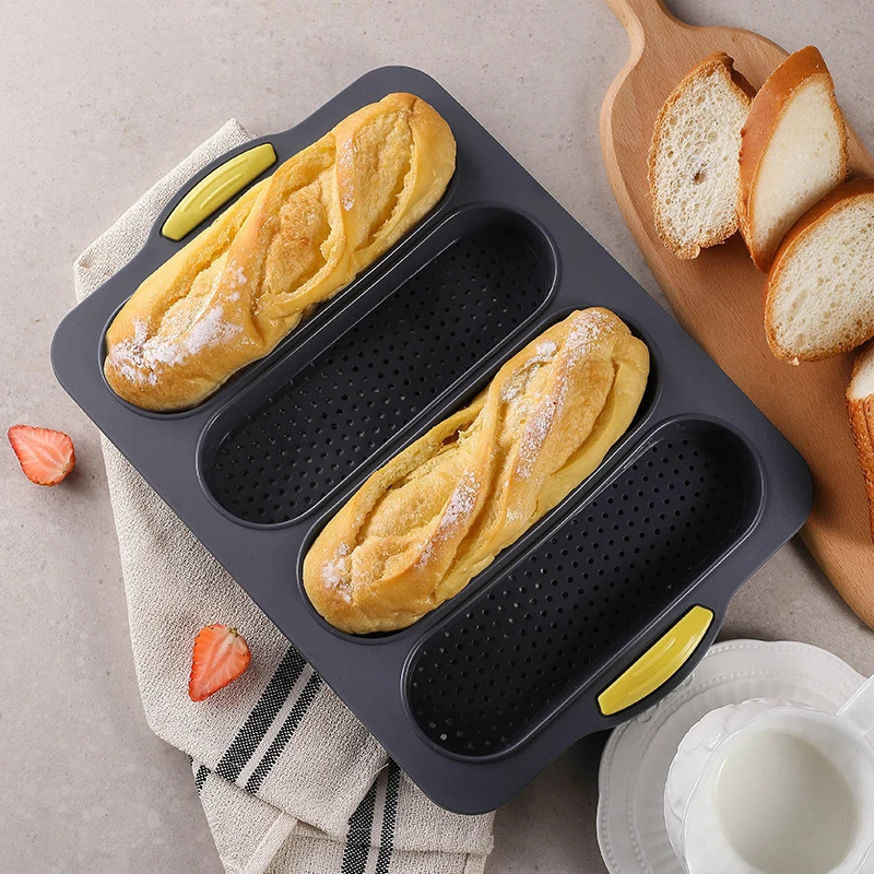 Silikon-Backform mit 4 Mulden, hitzebeständig, Brotform, antihaftbeschichtet, Baguette-Backblech, Brot, Laibform, Ofenwerkzeug, Küchen-Backgeschirr
