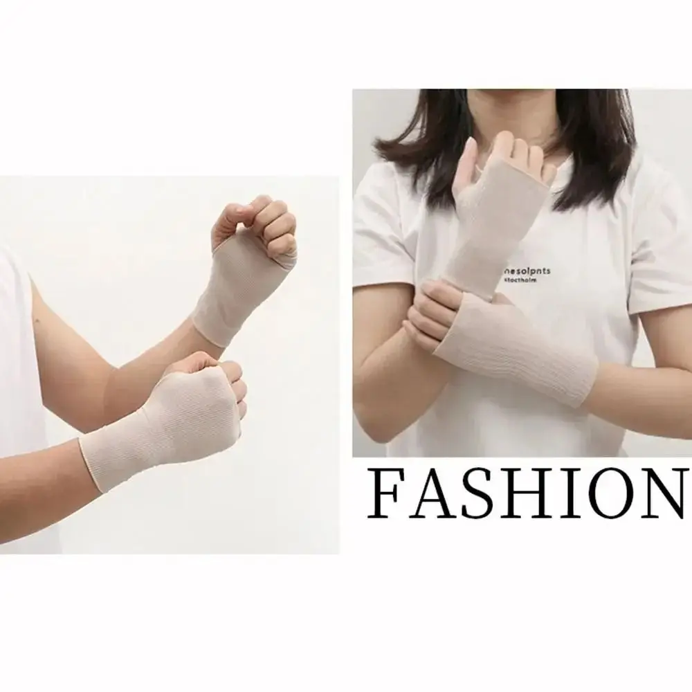 1 paire de gants demi-doigts de protection solaire élastiques douces, en soie glacée, antidérapants, Anti-UV, respirants, sans doigts, pour l'été et l'extérieur