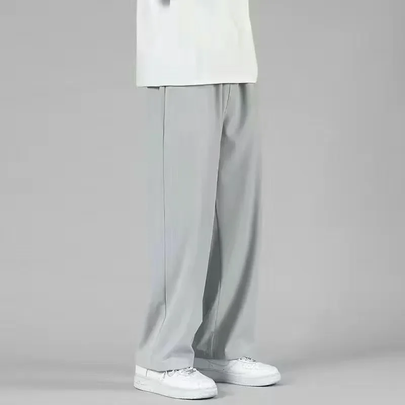 

Men's Summer Wide Leg Pants Loose Fit Casual Drape Trousers Light Grey Straight Leg Pants