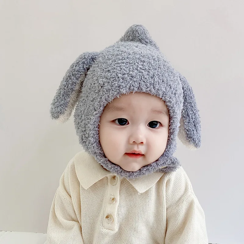 Winter Baby Plush Hat Cute Cartoon Rabbit Ears Toddler Beanie Cap Solid Color Thicken Warm Kids Boy Girl Ear Protection Caps