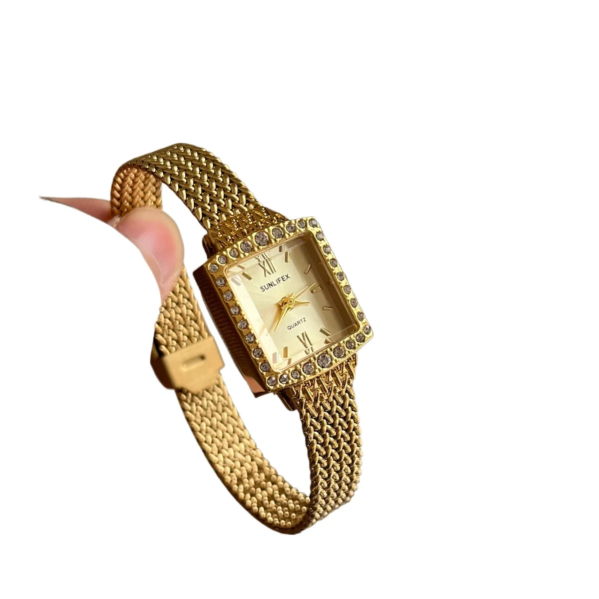 

Квадратная синяя рябчатая рябь с бриллиантами, изысканные пшеничные уши в стиле ретро с простым темпераментом и женские часы с высоким смыслом.